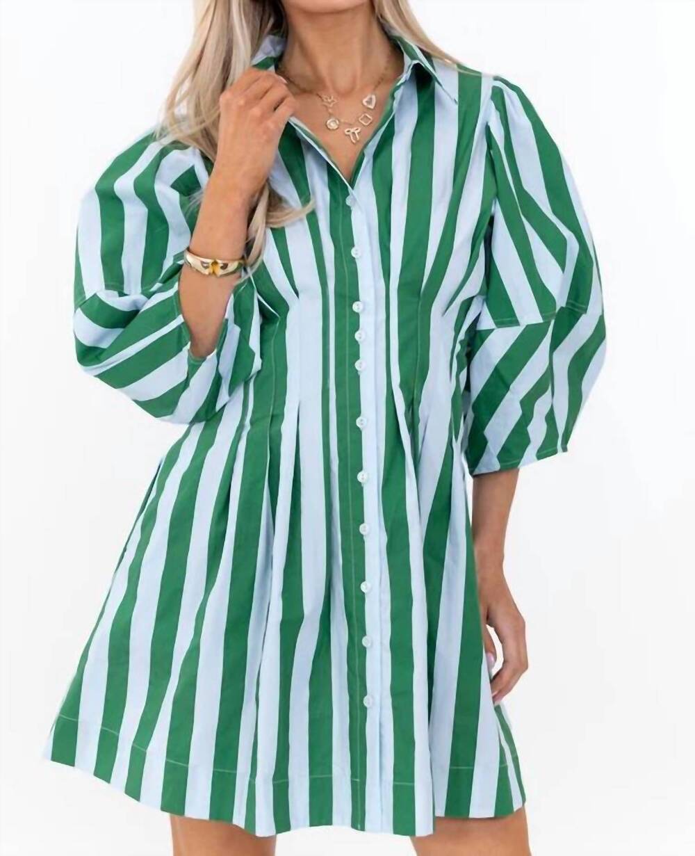 NEW PEACH LOVE cabana club dress in green striped